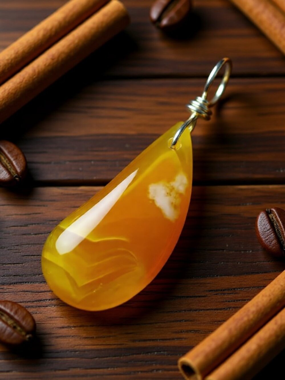Honey Yellow Tangerine Agate Teardrop Pendant • Vibrant Spring Sunshine Drop - Picture 3 of 9